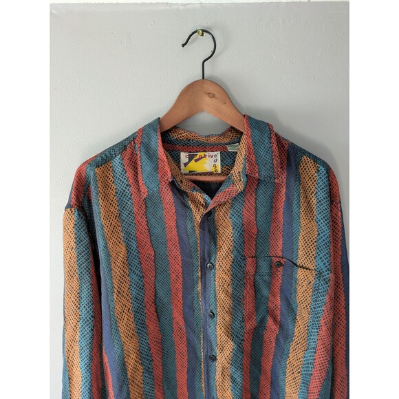 Vintage 90s silk shirt, Creative edge button down, geometric print, XL - Picture 1 of 4